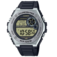 【CASIO 卡西歐】數字電子錶 男錶 橡膠錶帶 防水100米 LED照明 MWD-100H(MWD-100H-9A)