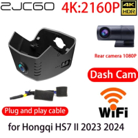 ZJCGO 4K DVR Dash Cam Wifi Front Rear Camera 24h Monitor for Hongqi HS7 II 2023 2024