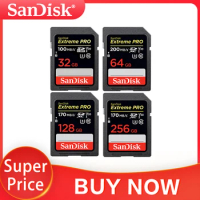 100% Original Sandisk Extreme Pro Memory Card 256GB 128GB 64GB Max Read Speed 170MB/s SD Card Class 10 U3 32GB 95MB/s For Camera
