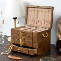 首飾盒 收納盒 復古首飾盒 2022新款高檔精致高級實木木質帶鎖手飾品保險箱收納盒