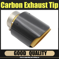 Car Glossy Carbon Fiber Muffler Tip Exhaust System Pipe Mufflers Nozzle Universal Straight Stainless Golden For Akrapovic
