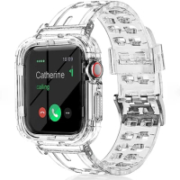 Clear Band + Case for Apple Watch 8 7 6 SE 5 3 2 Soft Transparent silicone Strap for iwatch Strap 40mm 44mm 42MM 41MM 45MM 49MM