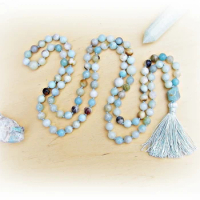 108 mala beads Necklaces Amazonite necklace Hand Knotted Prayer Meditation Necklaces Yoga mala Bead tassel Necklace