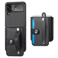 Anti-Slip Wristband Card Holder Case for Samsumg Galaxy Z Flip 4 3 Flip4 Flip5 Flip3 Flip 5 Zflip4 Zflip5 Zflip3 Phone Cover