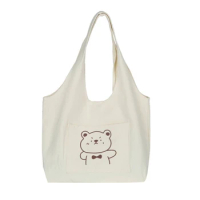 Cute Canvas Tote Bag Women Shoulder Bag Ladies Casual Handbag Large Capacity Reusable Shopping Bag 517D