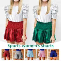 Summer Women Metallic Shiny Loose Shorts Elastic Waist Flash Hot Pants Lady Party Disco Streetwear Shiny Short Pants