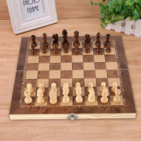 3 in 1 Chess Game Board Folding Storage Wooden Exquisite Chess Set Chess and Checkers Game Set Travel Chess Sets