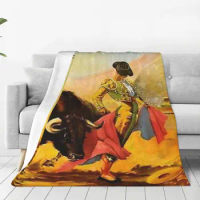 Soft Durable Blanket Travel Mexican Bullfighting Matador Throw Blanket Bull Vintage Style Flannel Bedspread Bed Sofa Bed Cover