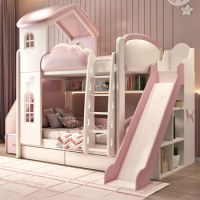 Cute Girl Room Bunk Bed Twin Frame Luxury Pink Queen Bed Princess Loft Comferter Litera Furniture Home