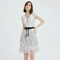 【MOMA】法式睫毛蕾絲浪漫短洋裝(白色)