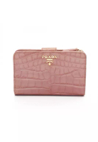 Prada Pre-Loved Prada ST.COCCO Bi-fold wallet croc embossed leather Pink brown