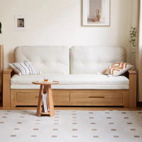 【Taoshop 淘家舖】W - 日式全實木沙發床可折疊兩用沙發多功能小戶型橡木儲物伸縮床架W2039-12161M01(咖色)