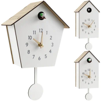 New Cuckoo Clock Plastic Cuckoo Wall Clock with Bird Tweeting Sound Hanging Bird watch Battery Operated Cuckoo Clock Minimalist