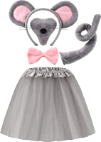 Geyoga Kids Mouse Costume Set Mouse Tutu Skirt Animal Ears Nose Bow Tie Tail Tutu Skirt Fancy Costum