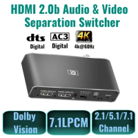 HDMI-Compatible Switcher With eARC For 7.1CH AT3 DTS Audio Splitter AUX Coaxial DAC Extractor to Amplifier &amp; Speaker&amp;Smart TV