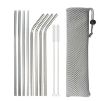 Reusable Metal Drinking Straws 304 Stainless Steel Sturdy Bent Straight Drinking Straw with Cleaning Brush Bar Party Accessory