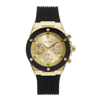 【GUESS】黑金色系 三眼日期顯示 黑色矽膠錶帶 手錶 男錶 母親節(GW0030L2)