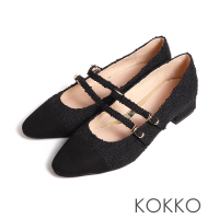 【KOKKO 集團】貴氣小香風拼接低跟瑪莉珍鞋裸色(黑色)