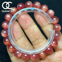 馬達莫桑比克鴿血紅金星草莓晶招桃花運粉水晶手鏈手串女款飾品