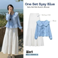 Setelan Sysy Outfit Korea Soft Blue Dress Wanita Pita Coquette One Set Pantai Remaja Kekinian - ART2