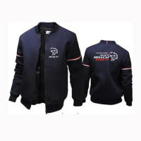 2024 Spring Autumn Men's SRT Hellcat Logo Print Sports Cardigan Round Neck Solid Color Stripe Sleeve Design Cotton Flight Jacket