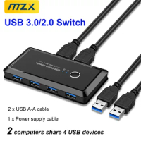 MZX USB Switch Selector KM KVM Switcher 3.0 2.0 Hub Dock Box 2 Computer Host Laptop PC Share 4 Device Keyboard Mouse Printer