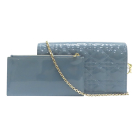 【二手名牌BRAND OFF】Dior 迪奧 藍色 漆皮 籐格紋 Lady Dior Pouch with Chain WOC 肩背包