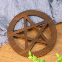 Muy Bien Wooden Pentagram Coaster Amulet Altar Props Divination Board Pentacle Placemat Cup Pad Home Decor Kitchen Accessories