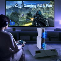 Cooler Fan Quiet Game Console RGB Cooling Fan with RGB LED Light Cooling Game Accessories for PS5 Slim Disc and Digital Editio
