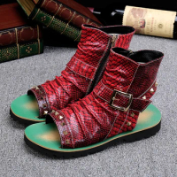 Men's summer leather sandals casual Roman sandal shoes open-toe personality rivets cool boots sandal shoes for male