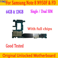 For Samsung Galaxy Note 8 N950F N950FD Motherboard 64GB/28GB 100% Tested Original Unlock Logic board With OS System Full chips