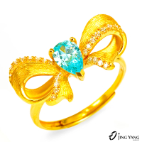 【JING YANG 晶漾】黃金戒指藍水晶蝴蝶結戒(1.77錢±0.05錢)