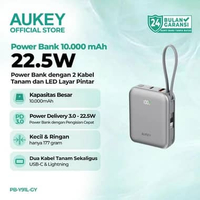 AUKEY PB-Y91L Powerbank 10000mAh Compact Built-in Kabel USB-C Lightning Fast Charging iPhone Samsung