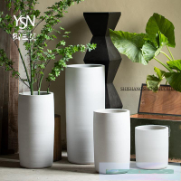 白色現代簡約陶瓷花盆裝飾北歐綠植大口高深款創意花瓶擺件