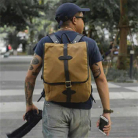 Vintage Canvas Drawstring Bag Backpack Men Leather Travel Backpack Luxury College Rucksack School Backpack Anti Theft
