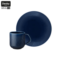 【DENBY】摩登幾何單人午茶杯盤組-深藍