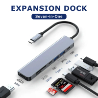 Type-C 7-in-1 Hub with 4K 30Hz HDMI 2.0, PD 100W Power, USB 2.0, USB 3.0, and SD/TF Card Reader Adap