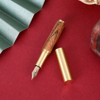 創意迷你複古黃銅鋼筆雕刻便攜式口袋實木正姿書冩檀木鋼筆