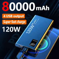 80000mAh Power Bank 120W Super Fast Charging 100% Sufficient Capacity Portable Battery Charger Digital Display For iPhone Xiaomi