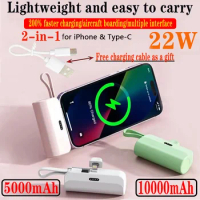 21700 Power Bank 10000mAh Built in Cable Mini PowerBank External Battery Portable Charger For iPhone Samsung Xiaomi 2024