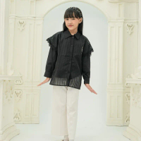 NEEZA Top Naima Kids By Jeena – Blouse Anak Perempuan Hitam Premium | Atasan Organza Mix Poplin Leng