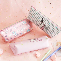Extended pen case Waterproof PU leather pencil case Cute unicorn pencil bag Cartoon animal Stationery bag gifts for child school