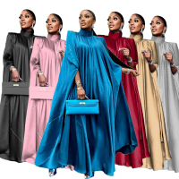 Váy Satin Djellaba, Quần Áo Nữ, Cao Cổ, Dáng Rộng Vừa Vặn, Viền Lớn, Phong Cách Âu Mỹ