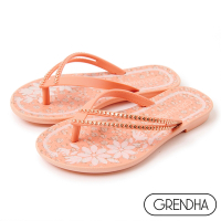 Grendha 可愛小花蕾絲夾腳鞋-女童-粉橘
