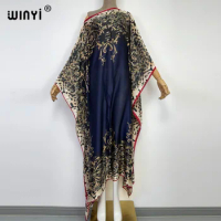 AFRICA Fashion beach cover up Popular printed Silk Kaftan Maxi dresses Loose Summer 2022 Bohemian kaftan long dress for lady