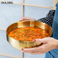 韓式冷面碗不銹鋼拌飯碗雙層金色螺絲粉韓國餐具泡面商用拌面網紅