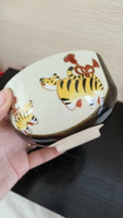 日本回流 清水燒 張子虎 茶碗 抹茶碗，描金手繪虎頭虎腦的日