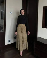 GONEGANI OFFICIAL - Rok Panjang Flowy Wanita Bahan Crepe Premium Noor Skirt Green Olive