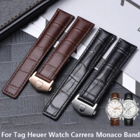 19mm 20mm 22mm Genuine Leather Strap for Tag Heuer Watch Carrera Monaco Watch Belt Black Brown Bracelet Wristwatch Watchband