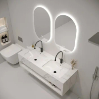 Modern Minimalist Slate Bathroom Cabinet With Smart Mirror Double Washbasin Bathroom Vanity Cabinet With Sink New